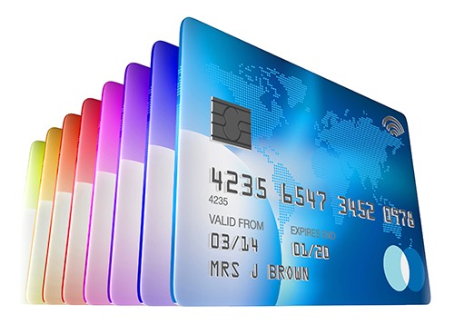payment processing - row of EMV credit cards