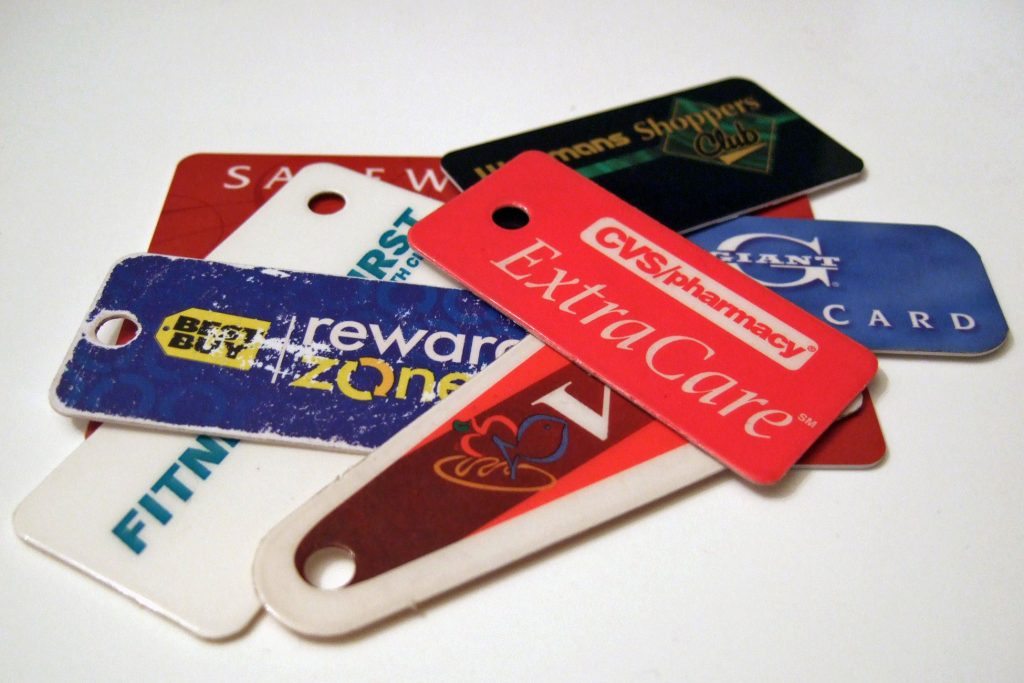 Loyalty Cards - stack of rewards cards from CVS, Best Buy, Safeway, etc.